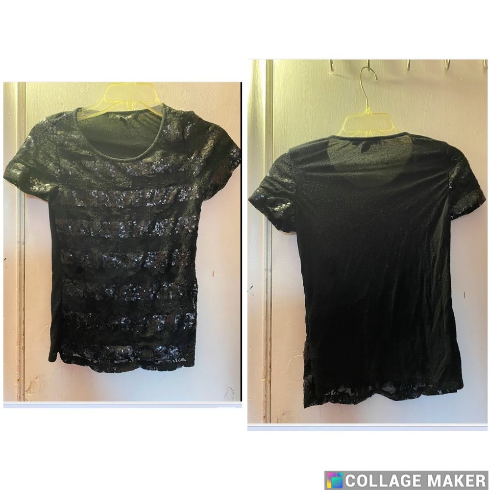 Black Sequin Lace Short Sleeve Shirt